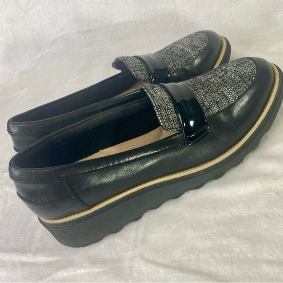 Clarks Black Tweed Sharon Gracie Platform Loafers Women US 8 M Cushioned Comfort - Picture 4 of 16